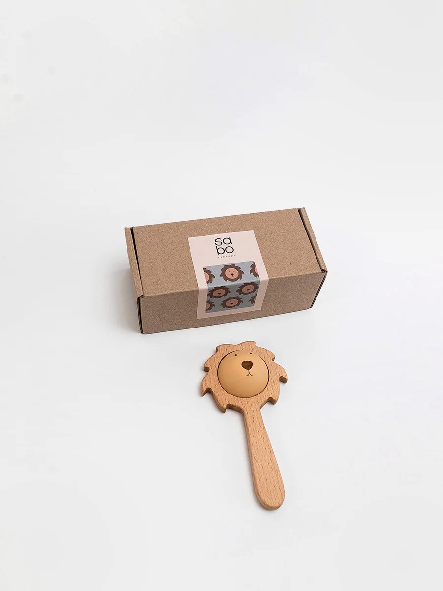 Wooden Lion Rattle - Beige by Sabo Concept - Image 2