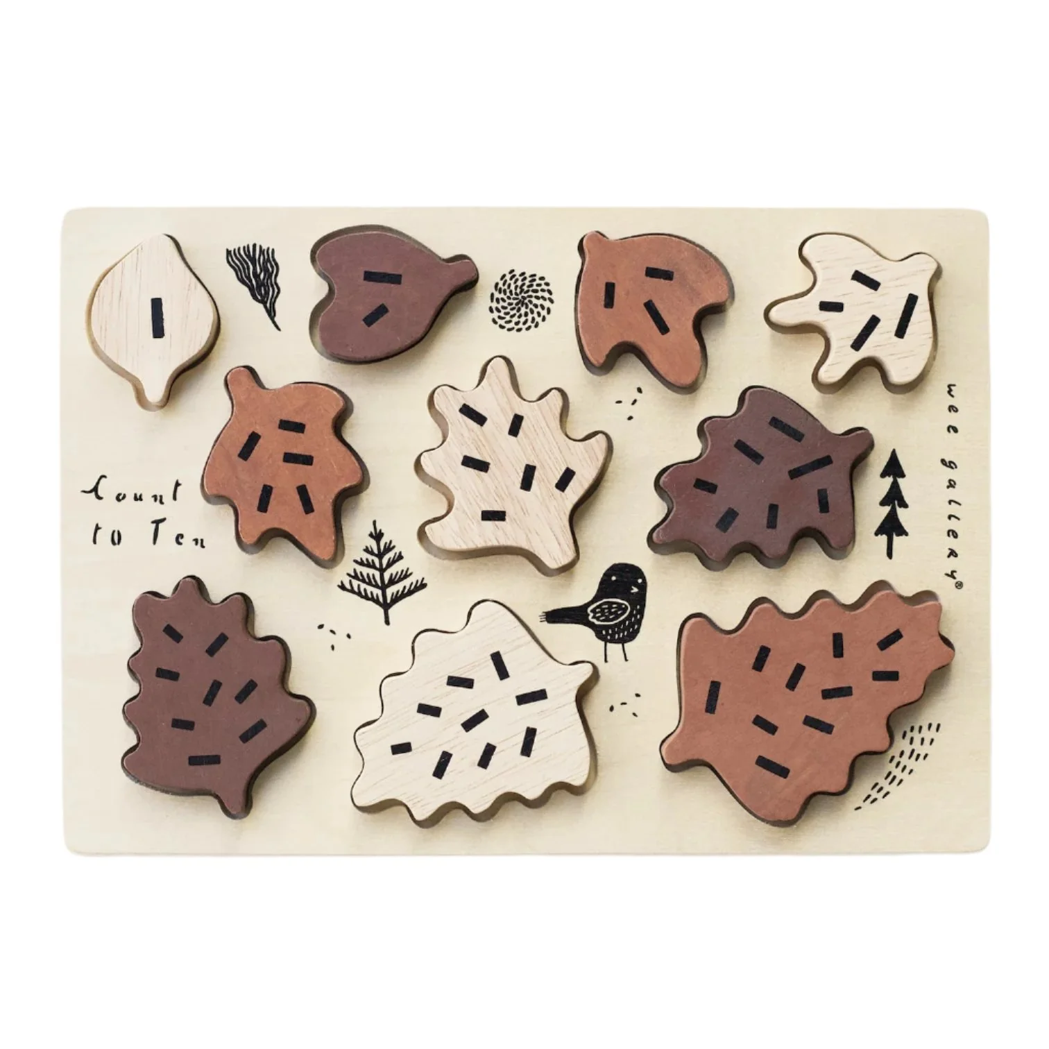 Wooden Tray Puzzle - Count to 10 Leaves by Wee Gallery