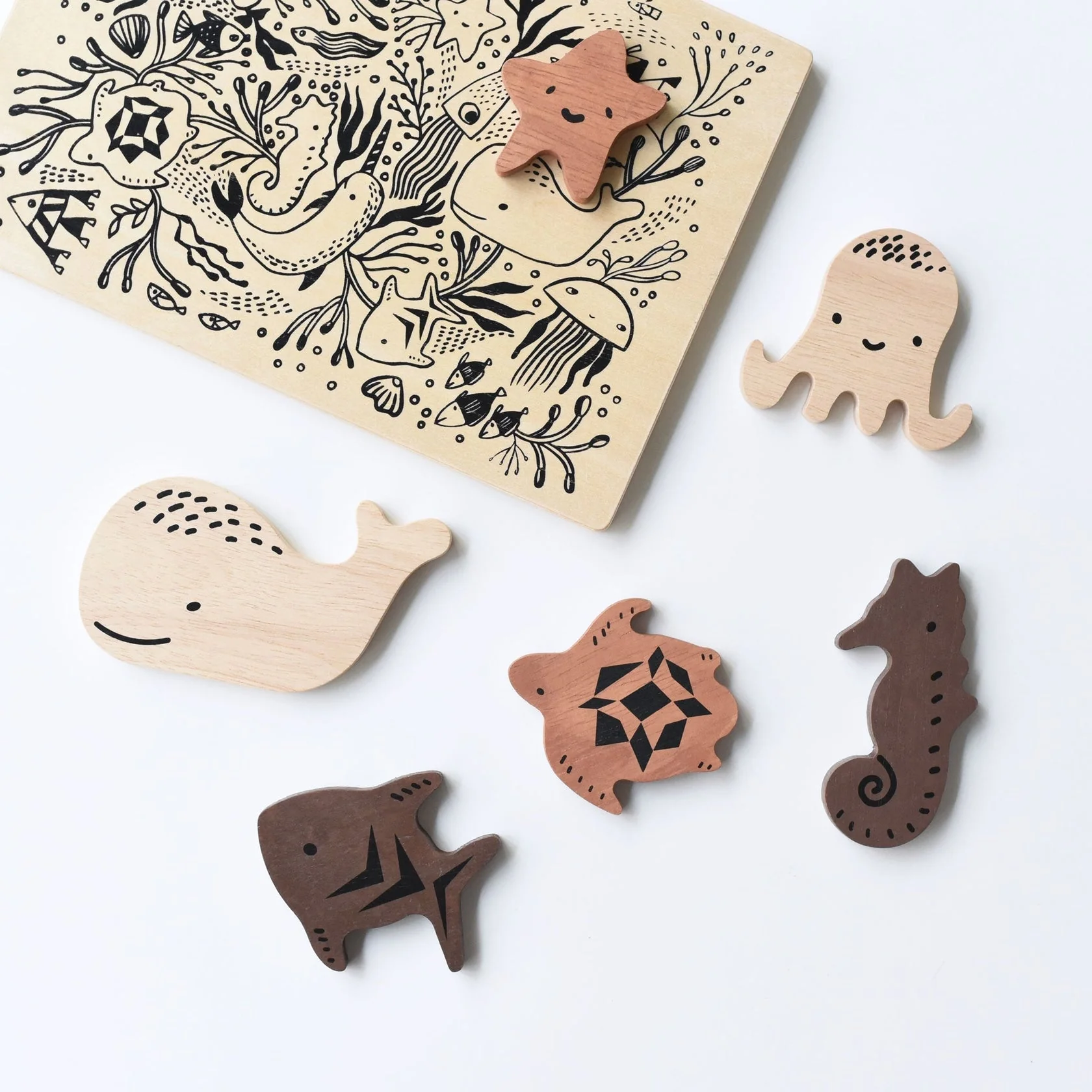 Wooden Tray Puzzle - Ocean Animals by Wee Gallery - Image 5