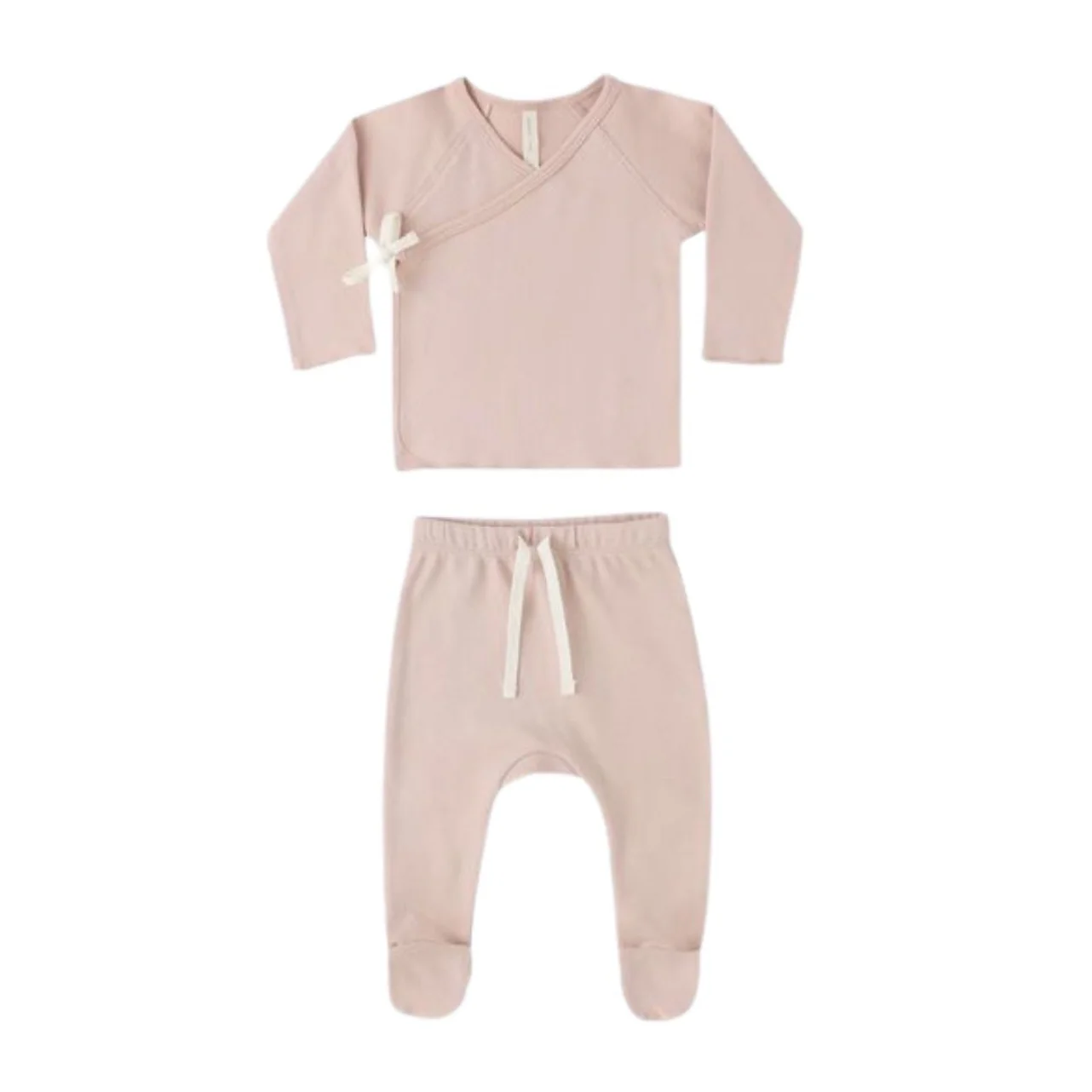 Wrap Top + Footed Pant Set - Blush by Quincy Mae