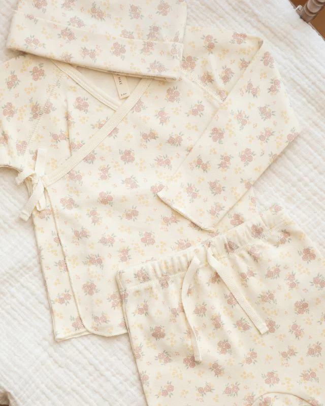 Wrap Top + Footed Pant Set - Flower Field by Quincy Mae - Image 3