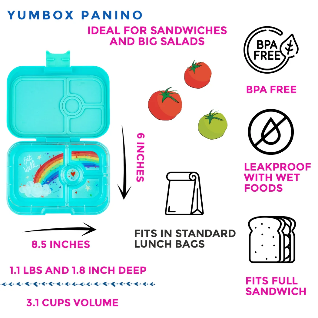 Yumbox Leakproof Sandwich Friendly Bento Box - 4 Compartment - Misty Aqua by YumBox - Image 2